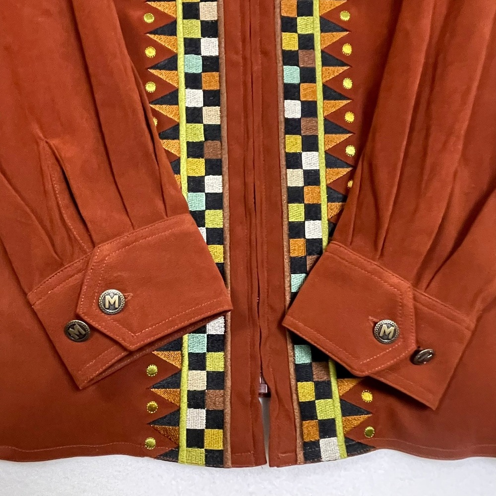VTG Bob Mackie Wearable Art L 2pc Set Rust Embroidered Jacket Pants Hong‎ Kong - Picture 11 of 16